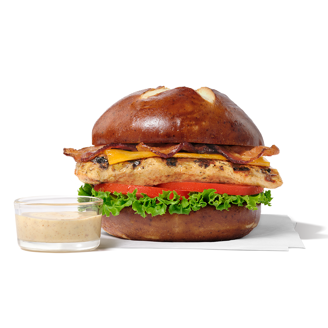 Pretzel Cheddar Club Sandwich w/ Grilled Filet